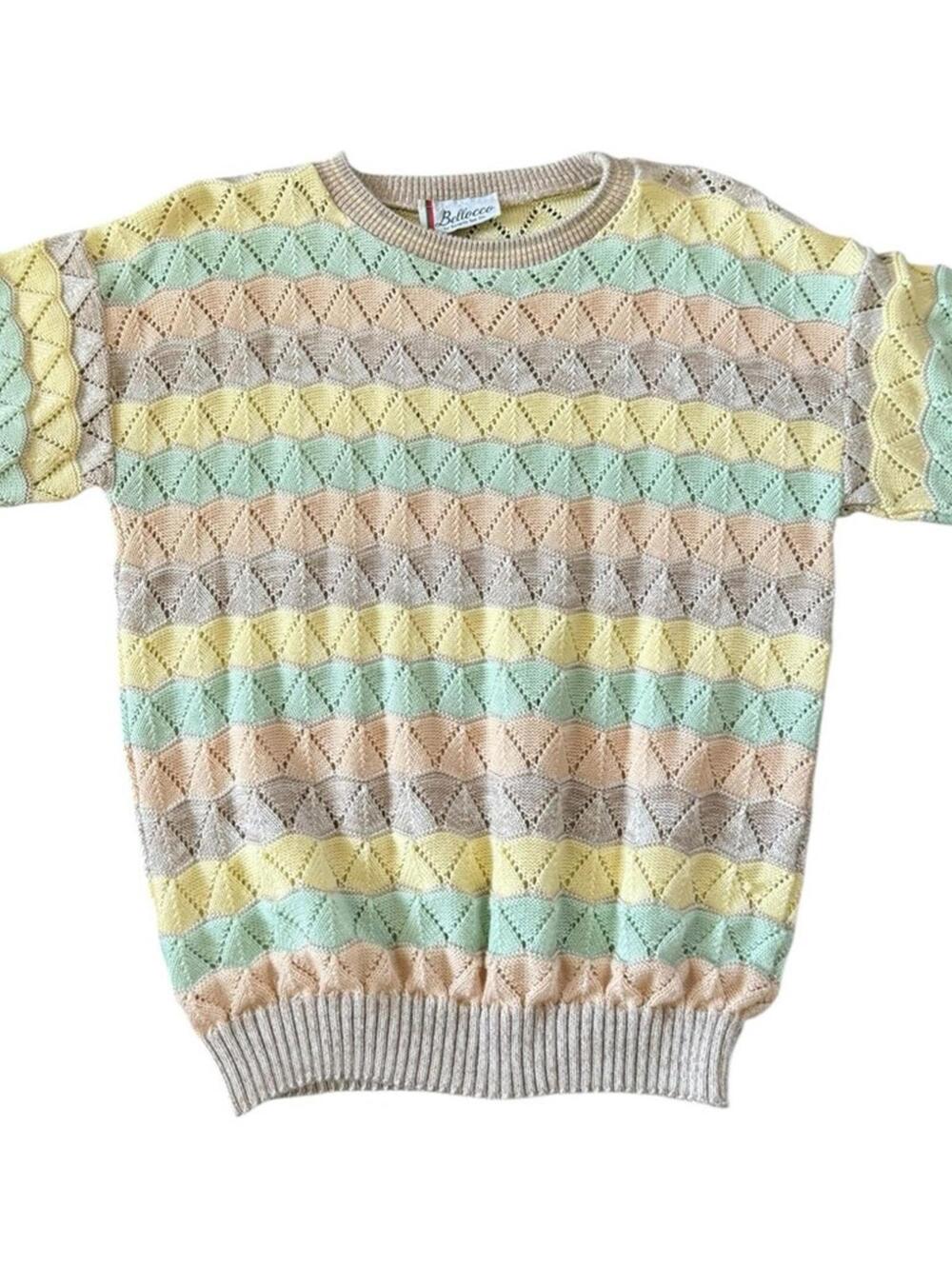 Vintage Pastel Crochet Knit Sweater Medium